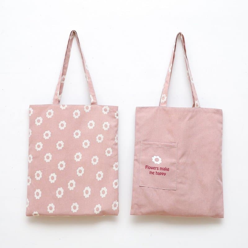 Reversible Daisy Fabric Tote Bag – Pink